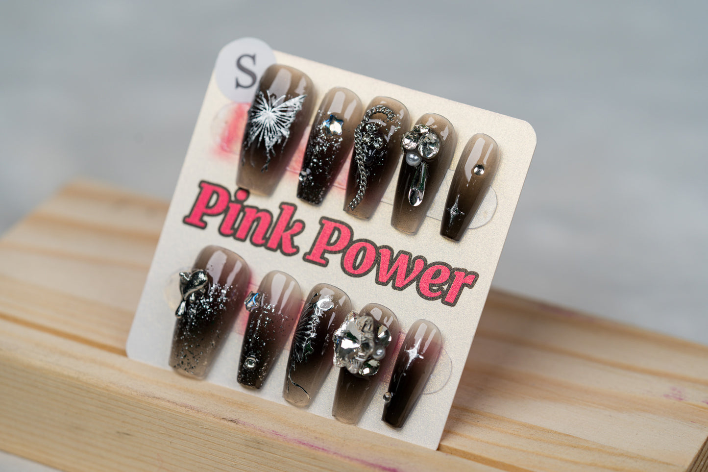Pink Power Press on Nails- Brown Butterfly