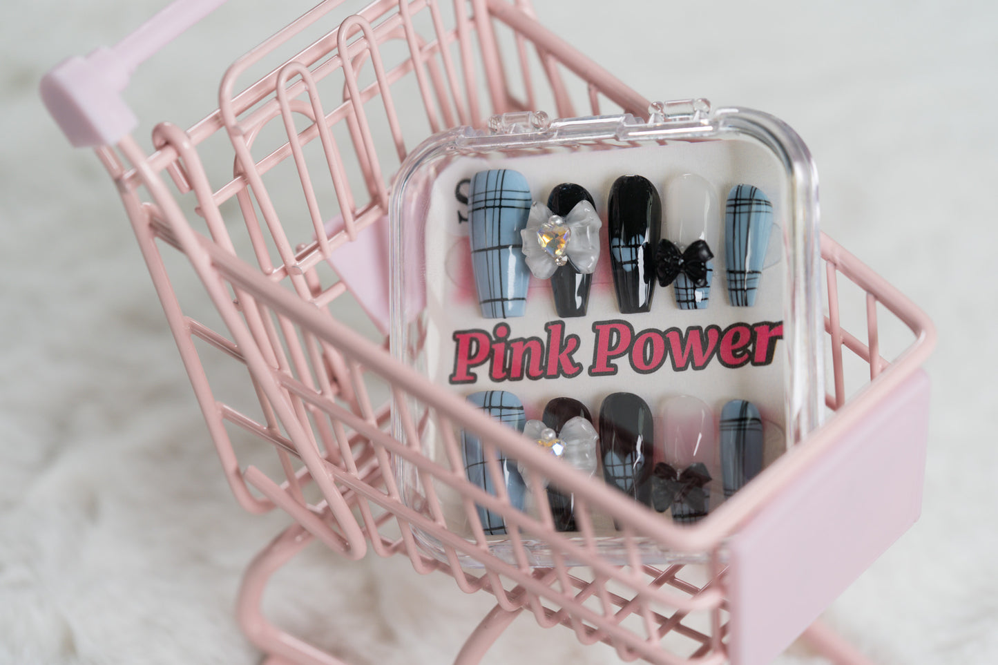 Pink Power Press On Nails- Blue Ribbon and Bowtie