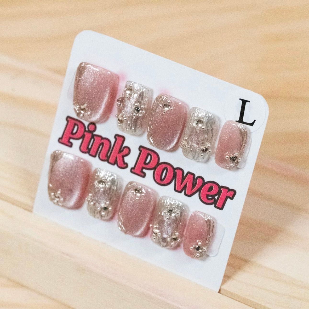 Pink Power Press on Nails- Nude Princess Eye Short
