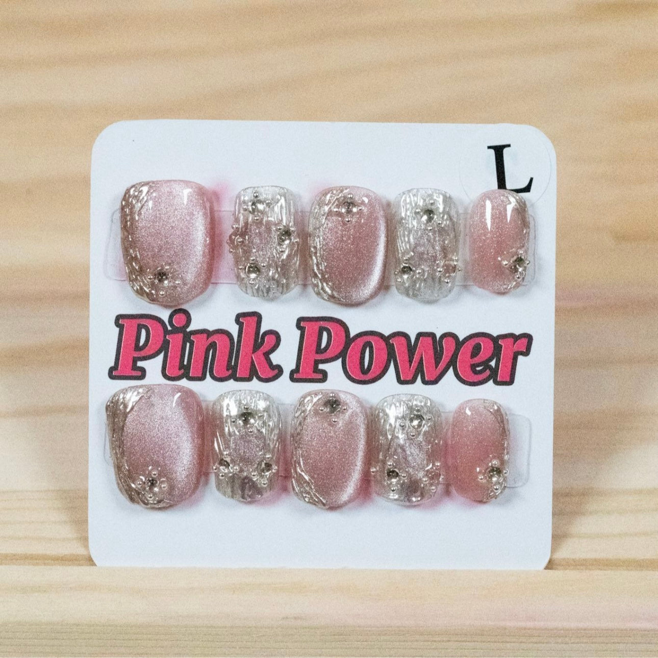 Pink Power Press on Nails- Nude Princess Eye Short