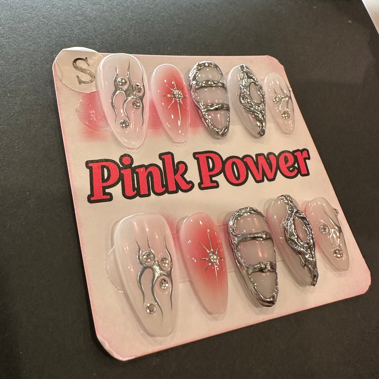 Pink Power Press on Nails- Pink Silver Eve
