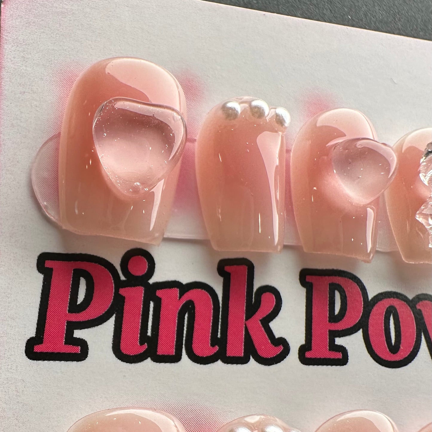 Pink Power Press on Nails- Pink Jelly Heart Short